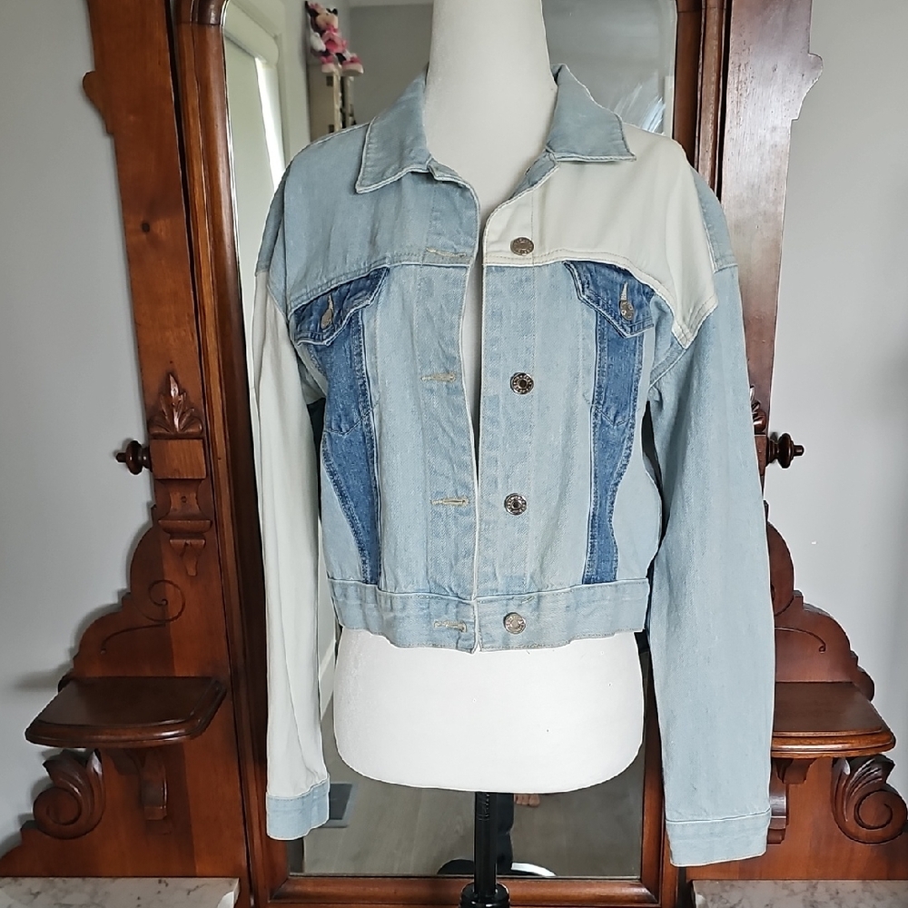 Refuge Three-Tone Denim Jacket - Blue, Light Blue and White Denim